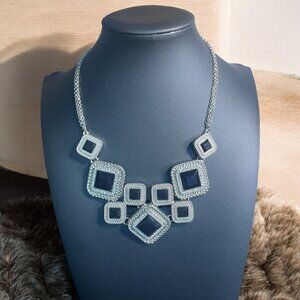 White House Black Market Silver Tone Black Gem Necklace Elegant Modern Accessory